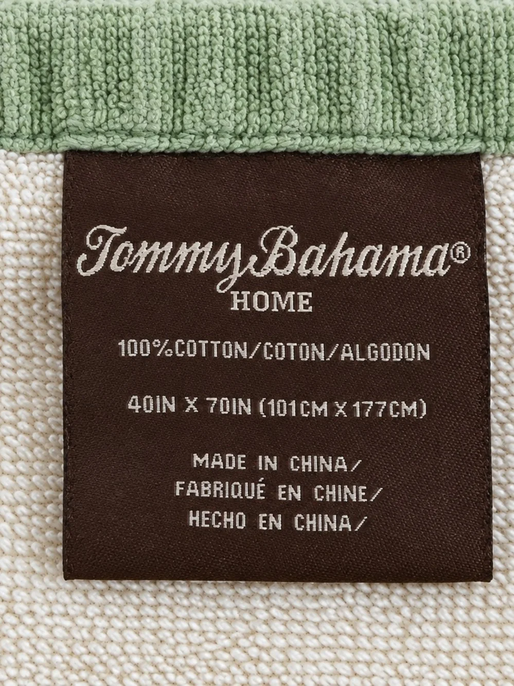 Tommy Bahama Brown Floral Center Beach Towel with Green Border